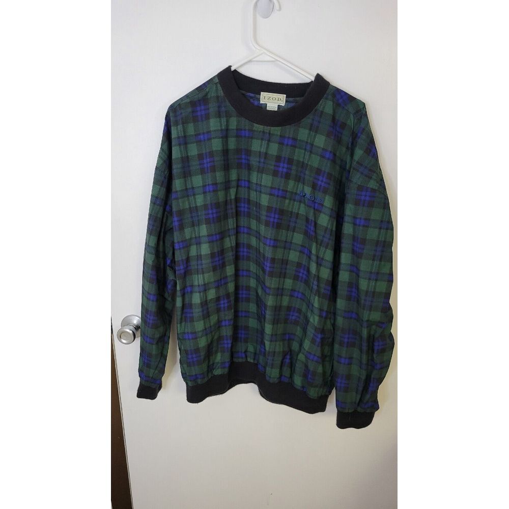Vintage Izod Plaid Packable Golf‎ Windbreaker Size XL Zippered Pockets